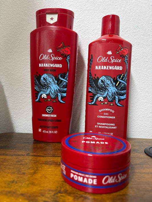 Old Spice krakengard kit bodywash, shampoo and pomade