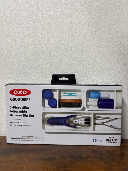 OXO 3 piece slim adjustable drawer bin set