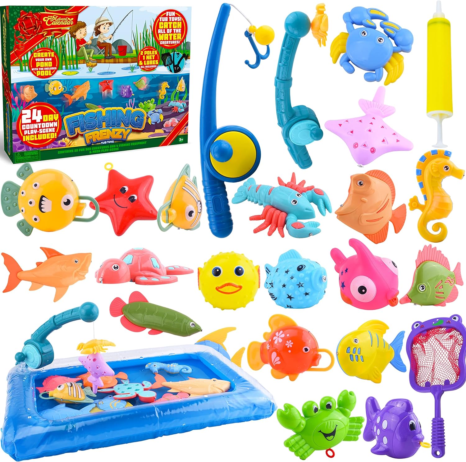 JOYIN 2023 Christmas 24 Days Countdown Advent Calendar with Fishing Toys  Bath Game for Kids Toddlers, Magnetic Fishing Game Toy with Fishing Pole  and